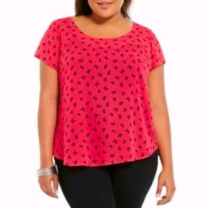 Torrid Bright Pink Sheer Short Sleeve Butterfly Print Hi-Lo Blouse Top 2X